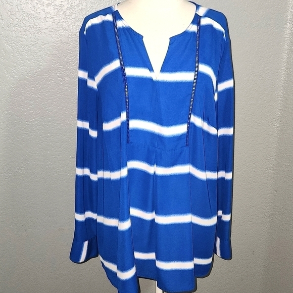 Lane Bryant Tops - Lane Bryant Tab Sleeve White and Royal Blue Striped Tunic Size 18/20